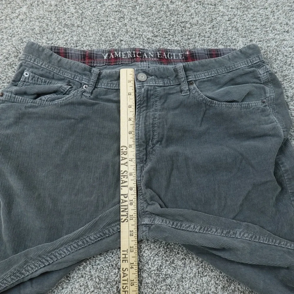 VTG American Eagle Pants Mens 38X32 Gray Corduroy Straight Chino 5 Pocket Y2K